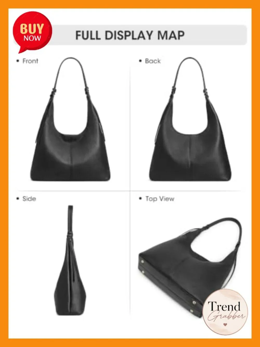 Genuine Leather Slouchy Hobo Shoulder Bag with Tassel